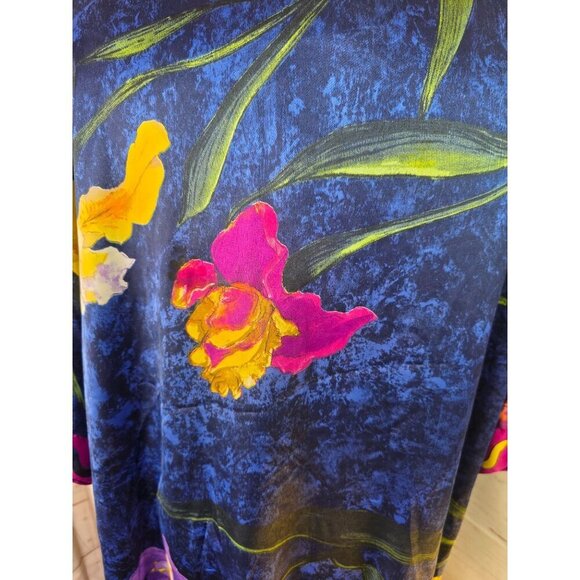 Calypso by Delicates 90s Tropical Caftan Dress Womens OS Pastel Floral on Blue - Picture 5 of 9